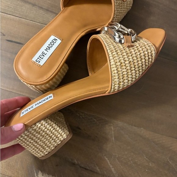 Steve Madden Shoes - Steve Madden Tan Woven Mules with Gold Accent
